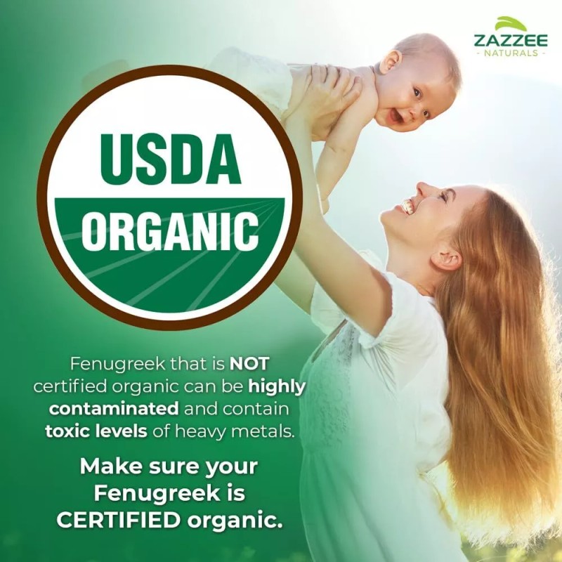 Zazzee USDA Organic Fenugreek 30:1 Extract, 6000 mg Strength, 120