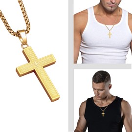 MERTTURM Cross Necklace for Men, Stainless Steel Jewellery, Cross Pendant with 60 cm Chain, Silver Black and Gold (Non-Fading and Sweat-Proof), Stainless Steel