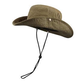 CLAPE Cotton Sun Hat Men Women UV Protection Boonie Hat with Chin Strap Foldable Fishing Hat Outdoor Safari Hat Wide Brim Hiking Hat Bush Hat, HJY6-Khaki