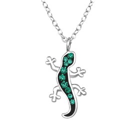Katy Craig Lizard Necklace with Green Crystal Stones 925 Sterling Silver
