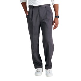 Haggar Men's Premium No Iron Khaki Classic Fit Pleat Front Casual Pant (Regular and Big & Tall Sizes), Dark Grey, 38W x 30L