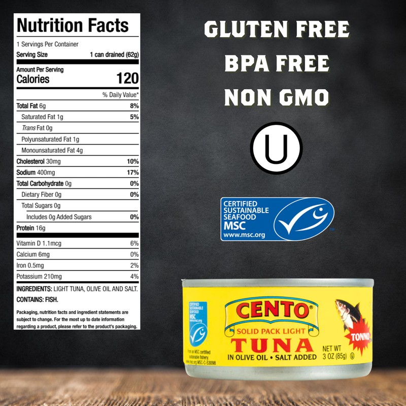 Cento Solid Pack Light Tuna in Olive Oil, 3 Oz