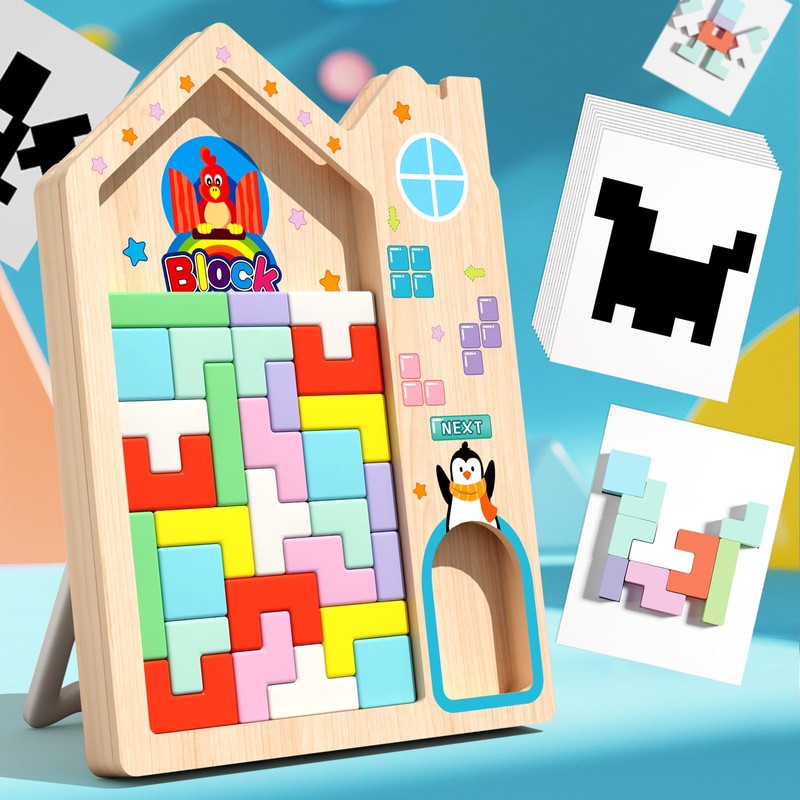 PrfcNL Wooden Multifunctional Tetris - Wooden Tetris Puzzle for Improving