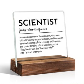 THEBESTU Scientist Definition Acrylic Sign With Wooden Stand, Funny Appreciate Gifts for Scientist, Office Gifts for Lab Coworker, Birthday Retirement Gifts for Scientist Teacher, Science Gifts