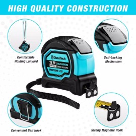 DURATECH 25 FT Auto-Lock Tape Measure Magnetic Measuring Tape with Fractions 1/8