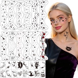 28 PCS Halloween Freckles Face Tattoos, Spooky Red Rose Bat Spider Web Face Makeup Patches Tattoos for Adult Women Men Girls Halloween Party Cosplay Festival