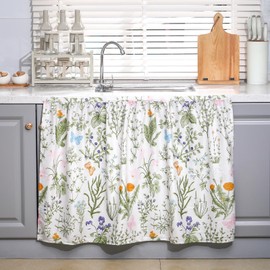 VitalCozy Cabinet Curtains 27.6" W x 35.4" L Sink Skirt for Bathroom Kitchen Spring Botanical Floral Cabinet Curtains for Classroom Home Farmhouse Rustic Drape Under Desk Privacy Drape for Laundry