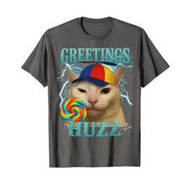 Greetings Huzz Funny Silly Cat Meme Teens Boys Girls Graphic T-Shirt