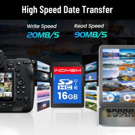 INDMEM 16GB SD Card (2 Pack) SDHC Flash Memory Cards UHS-I U1 Class 10 High-Speed Full HD Video Compatible with Digital Point-and-Shoot Cameras, HD Camcorders, DSLR and PC, 16GB(2pc)