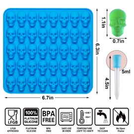 Sidosir 4Pcs Gummy Skull Candy Molds, Gummy Skull Molds, Non-stick Silicone Candy Molds with 2 Droppers