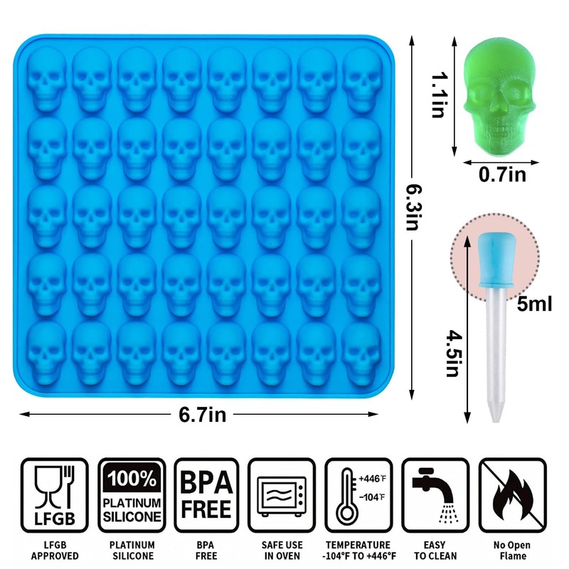 Sidosir 4Pcs Gummy Skull Candy Molds, Gummy Skull Molds, Non-stick