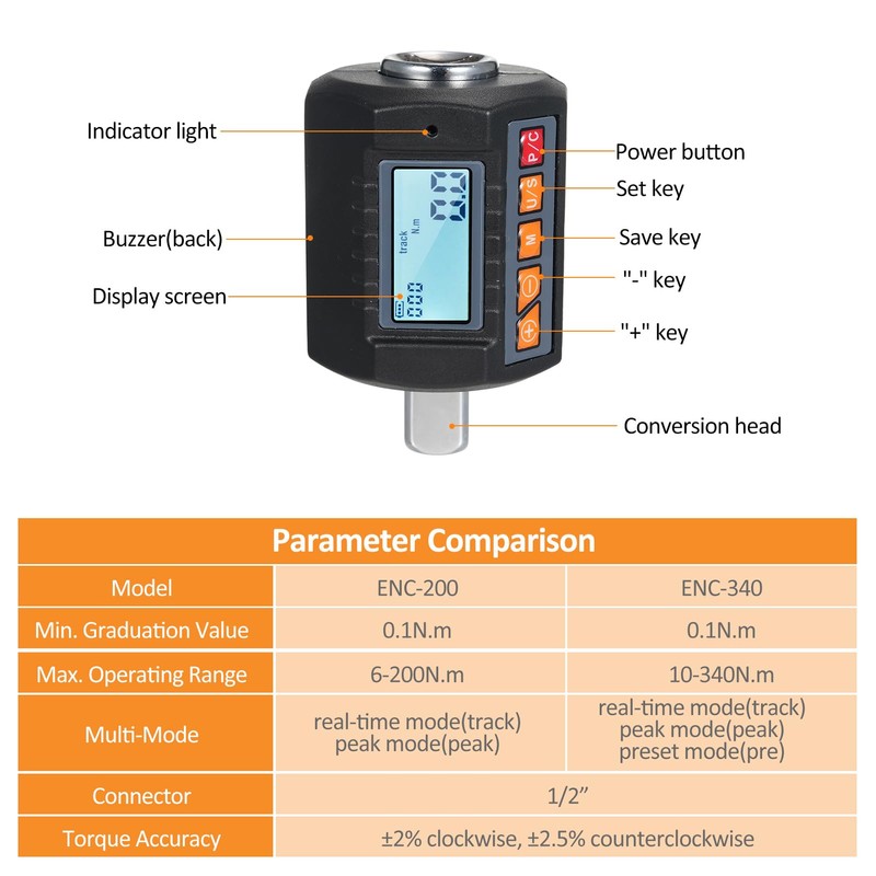 ENC-340 Digital Display Torque Meter Wrench Torque Tester 1/2'' Drive