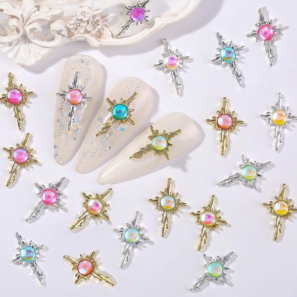 Cagzzee Cross Nail Charms with Pearl - Gothic Nail Cross