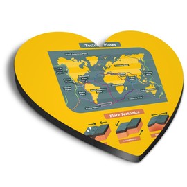 1x Heart MDF Magnet 6cm - Tectonic Plates World Map - Fridge Locker Office Whiteboard Toolbox #60619
