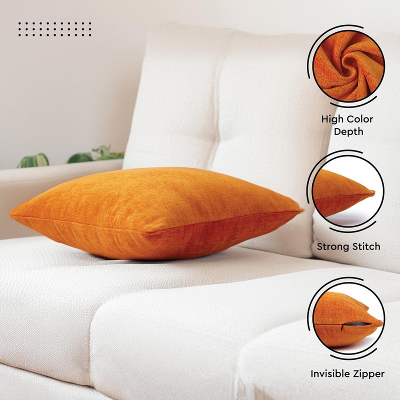Encasa Chenille Cushion Covers Set of 2 | Orange -