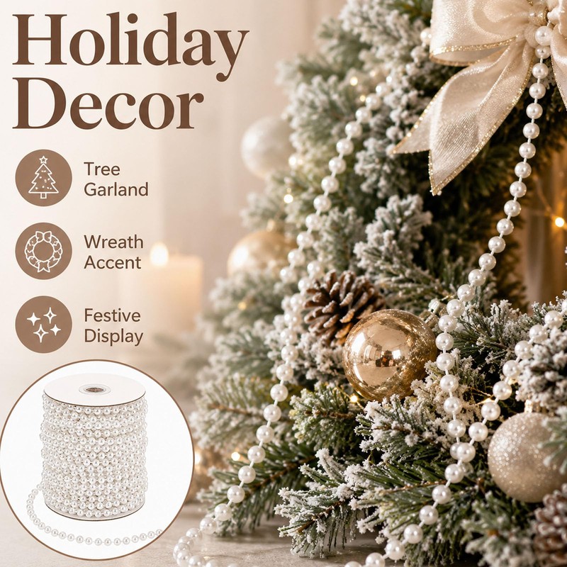 Tinminx 16.4Ft Faux Pearl Beads Garland, 5M White 5mm Plastic