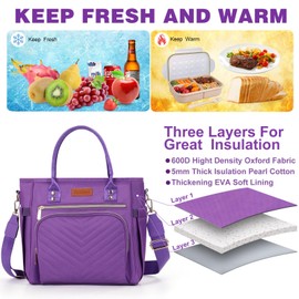 Jomddems Lunch Box for Women Men,Lunch Bag Women, Insulated Lunch Box for Men with Shoulder Strap,Portable Reusable Large Cooler Tote Bags for Work Picnic Hiking Beach (purple)