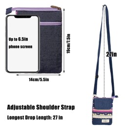 KXF Cell Phone Pouch Purse Wallet Canvas Zipper Ethnic Style Small Crossbody Messenger Bag Mini Shoulder Bag with Adjustable Shoulder Strap for Women Girls