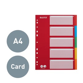 Leitz Register für A4, Deckblatt und 5 Trennblätter mit Taben, Rot/Mehrfarbig, Recyclingkarton, 43866000