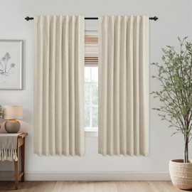 KOUFALL Tan Beige Black Out Curtains 63 Inches Long for Farmhouse Bedroom,Blackout Linen Textured Thermal Insulated Curtains 63 Inch Length
