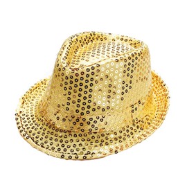 LKQBBSZ Mardi Gras Sequin Fedora Hats Party Hats,Western Sequin Fabric Fedora Hat for Men Women Cosplay Costume Party Accessory (Gold)