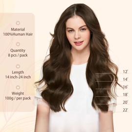 Sassina Straight Clip ins Hair Extensions Human Hair 22 Inch Double Skin Weft Clip in Human Hair Extensions Medium Brown Invisible Clip ins Full Head 8 Pcs with 18 Clips 120 Grams #4
