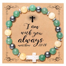 QWNHONEY Catholic Gifts Women Cross Bracelet for Women Faith Religious Easter Catholic Christian Jewelry Meaningful Communion Baptism Natural Beads Bracelets Green Beads