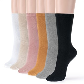 kikiya socks Women Crew | 6 Pairs Mid Calf Boot Trouser Dress Socks | Black White Design Long Comfort Soft Cotton Socks | Preppy Womens Ladies Girls Daily Casual Socks | Solid A - Bright Color (6)