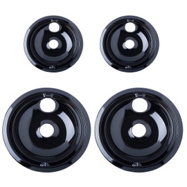 KITCHEN BASICS 101 WB31M20 and WB31M19 Replacement Range Cooktop Porcelain Drip Pans for GE - Includes 2 6-Inch and 2 8-Inch Pans, 4 Pack