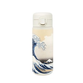 Wahodo 841-001 Vacuum Double Layer Thermal Insulated Stainless Steel One-Push Bottle, 11.8 fl oz (350 ml), One-Touch Lock, Easy One Hand, Water Bottle, Japanese Pattern, Inbound Japan Souvenir