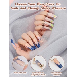 20PCS Nail Rings, EBANKU Updated Adjustable Nail Rings Detachable Reusable Women Gift Ring Set with 120PCS Adhesive Nail Tabs for Acrylic Nail Art Decoration Gold and Silver