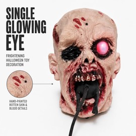 Realistic Zombie Head Sculpture - Halloween Horror Decor with Glowing LED Eye