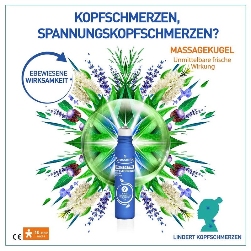 Puressentiel – Alltagsbeschwerden - Kopfschmerzen-Roll-on mit 9 ätherischen Ölen -