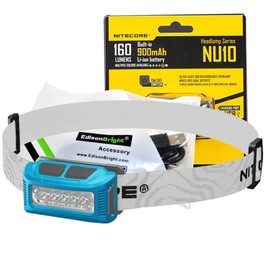 Nitecore NU10 160 Lumen USB rechargeable LED headlamp/worklight and EdisonBright brand USB charging cable bundle (Blue)