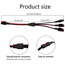 Y Splitter Cable for Anderson, 3-in-1 12AWG Y Splitter Cable Suitable for Portable Solar Generator Power Plants Practical Accessories Compatible with Anderson (Black, Red)