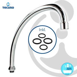 tecuro HU Spout for Standing and Wall Fittings Chrome-Plated Stainless Steel 200 mm with Conical Sealing 3/4 Inch UWM, Mixing Nozzle M22 x 1, Flow Class A