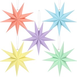 BestoFun Set of 5 Paper Stars Pastel Colours 30 cm Folding Star