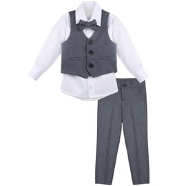 Lilax Boys Formal Suit 4 Piece Vest, Pants and Tie Dresswear Suit Set (9 Years, Gray)