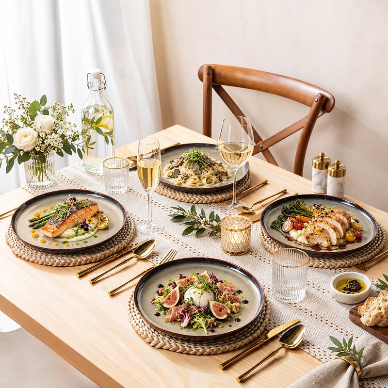theterra Ceramic Dinner Plates Set of 6, 10.5 Inch Dinnerware