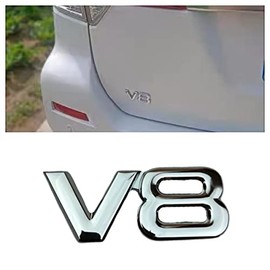 2 PCS V8 Emblem 3D Zinc Alloy Chrome Adhesive V8 Truck Badge Replacement for Universal Cars Decorative Accessories (Silver)