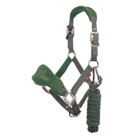 LeMieux Vogue Fleece Headcollar with Lead Rope in Hunter Green - Extra Padding, Adjustable at Curb and Poll Strap - Pony