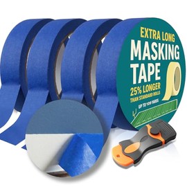 Blue Painters Tape 1 Inch Wide with Bonus Scraper Tool Included, 4 Rolls Blue Tape,3 Times Thicker,Clean Removal Painters Tape (132yd =0.98IN*33yd*4) , No Wall Damage Masking Tape,No Residue