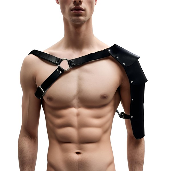 ZUYPSK Men's Adjustable Leather Body Chest Harness Harness, Armour Men's Shoulder Protection Bandage Strap Shoulder Pad Shoulder Pad Shoulder Strap Gladiator Soldier Costume, black