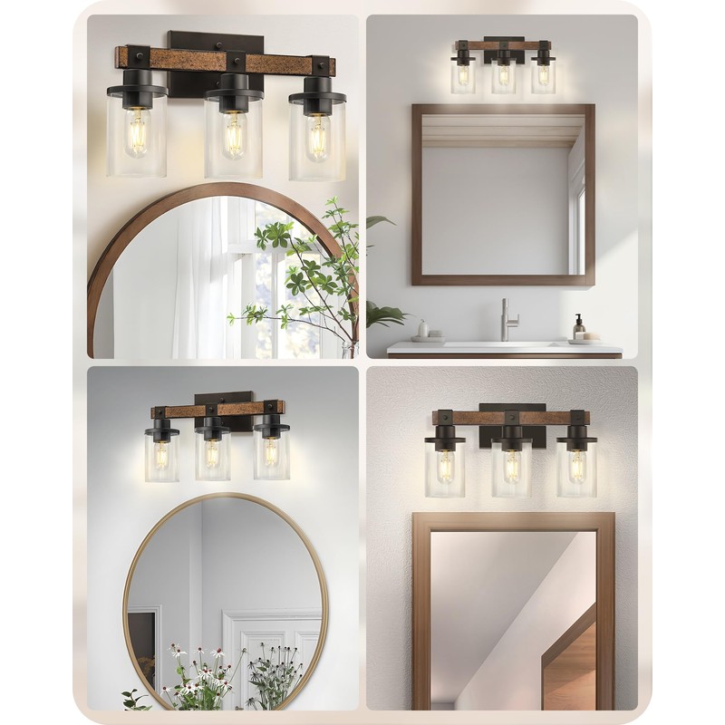 GOEBLESON 3-Light Bathroom Light Fixture, Farmhouse Vanity Lights for Bathroom