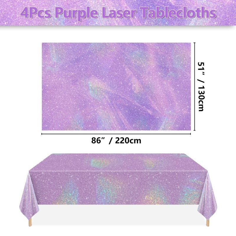 APUXXJUPA 4 Pcs Purple Laser Table Covers, Rectangular, Polyethylene (PE),