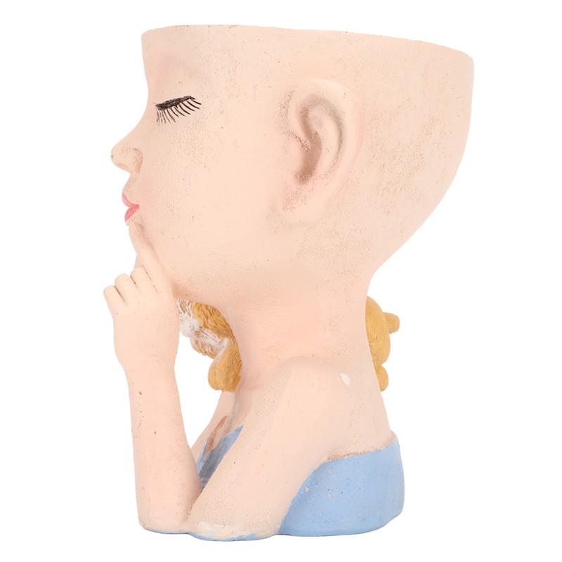 Flower Pot Girl and Dog Cute Style Bottom Drainage Hole