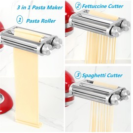 FavorKit Pasta Maker Attachment for KitchenAid Mixers,3 in 1 Set Included Pasta Sheet Roller, Spaghetti and Fettuccine Cutter Accessories