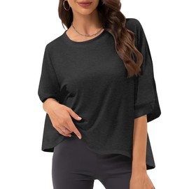 MISIFI Women's Round Neck Tops Oversized Half Sleeve T-Shirts Loose Shirts Summer Basic Soild Tee Black