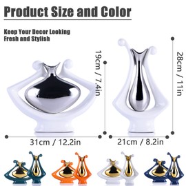 Abstract Ceramic Vase,Modern Vase,White and Silver Vase, Modern Home Decor Vase for Dining Table Centre, Bookcase, Coffee Table, Wedding, Living Room with Dried Flowers, Floral Decorative Vase