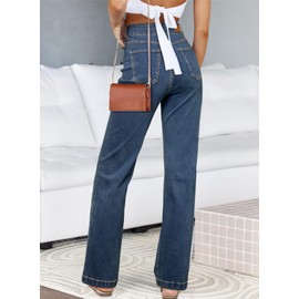 Sidefeel Jeans for Women High Waisted Stretchy Wide Leg Trendy Loose Straight Leg Zimbaplatinum Denim Pants Blue Size 8